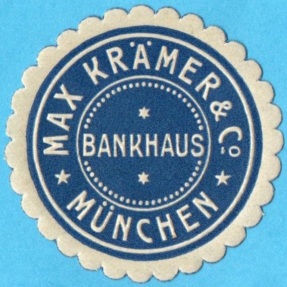 Reklamemarke (Vignette) - Max Krämer, Bankhaus, München "  - aus der Zeit um 1905 - 1915