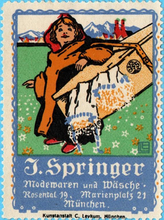 Werbemarke (Vignette) - I. Springer Advertising stamp (vignette) - I. Springer. Fashion goods and underwear, Rosenthal 19 - Marienplatz 21 - Munich - from around 1910