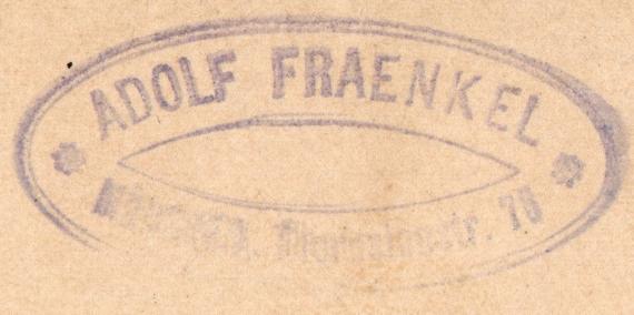 Postcard of a business nature from " Adolf Fraenkel ", Munich, Theresienstr78 - sent on January 26, 1909 - detail enlargement of business postmark