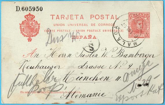 Postkarte - Justin W. Bamberger Postkarte geschäftlicher Art an Herrn " Justin W. Bamberger ", Neuhauser Straße 9, München - versandt am 8. Januar 1907