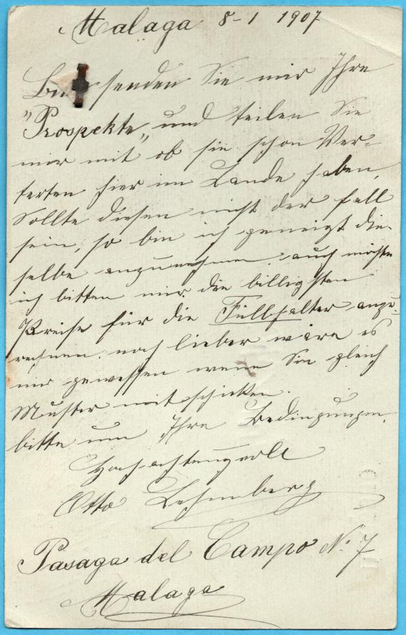 Postkarte - Justin W. Bamberger Postkarte geschäftlicher Art an Herrn " Justin W. Bamberger ", Neuhauser Straße 9, München - versandt am 8. Januar 1907 - Kartenrückseite
