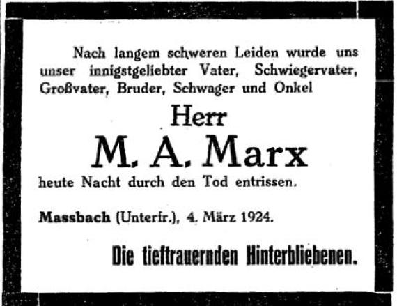Todesanzeige in der Zeitschrift "Der Israelit" vom 6. März 1924