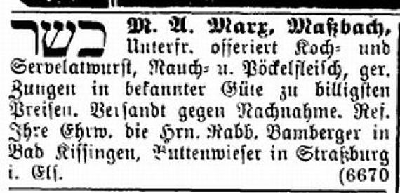 Anzeige in der Zeitschrift "Der Israelit" vom 9. März 1893