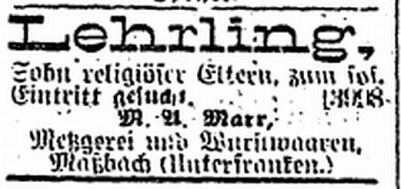 Anzeige in der Zeitschrift "Der Israelit" vom 4. Juni 1903