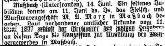 Jubiläum des Fleisch- und Wurstwarengeschäftes von Max A. Marx (1927)