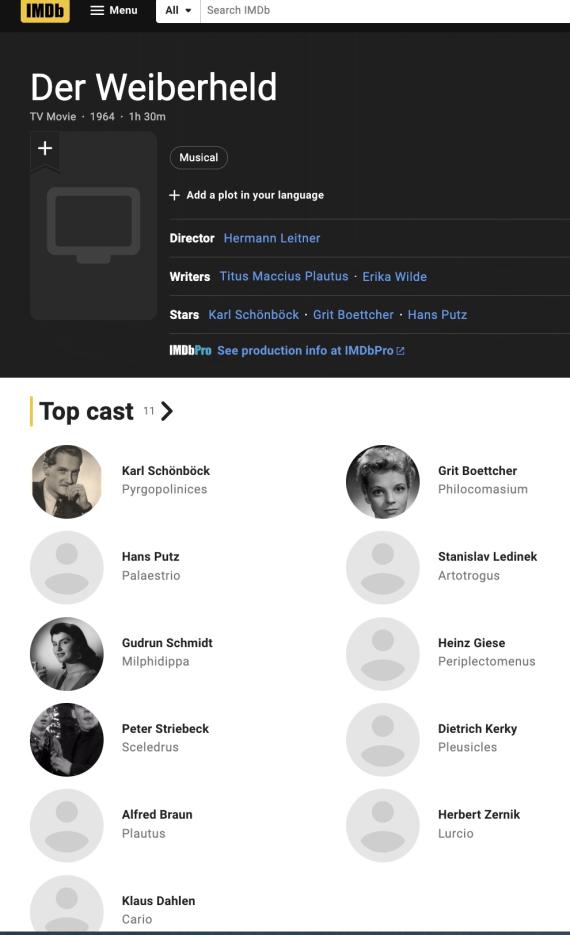IMDB credits for ‘Weiberheld’ TV play