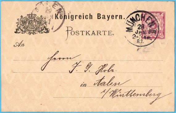 Postkarte - Moriz Weil Postkarte geschäftlicher Art ( Vertreter-Besuchsankündigung) von " Moriz Weil, München " - versandt am 28. Januar 1887
