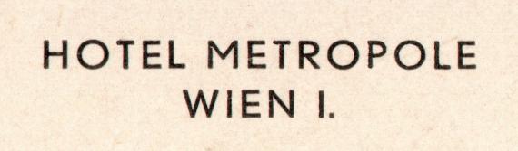 Historische Ansichtskarte - Hotel Metropole - Markus Friediger Historische Ansichtskarte - Hotel Metropole - Markus Friediger - aus der Zeit um 1920-1930 - Ausschnittvergrößerung Kartenrückseite / Name des Hotels