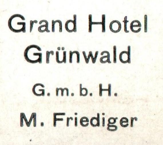Historische Ansichtskarte München - Grand Hotel Grünwald Historische Ansichtskarte München aus der Zeit um 1920 - Grand Hotel Grünwald G.m.b.H. - M. Friediger - Ausschnittvergrößerung Name