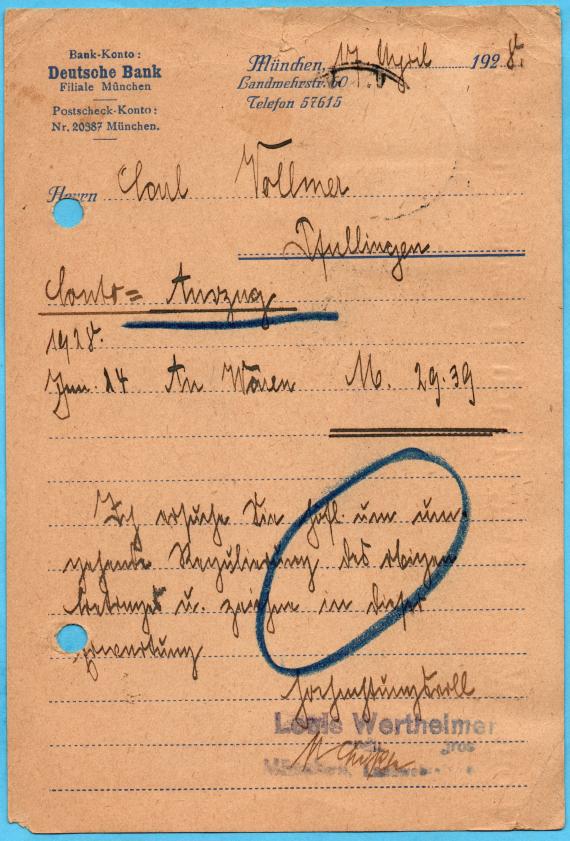 Postkarte geschäftlicher Art von " Louis Wertheimer, München, Landwehrstraße 60 "  -  versandt am 18. April 1928  -  Kartenrückseite