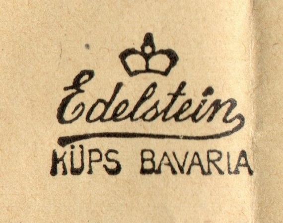 Geschäfts-Briefumschlag - Porzellanfabrik J. Edelstein Geschäfts-Briefumschlag - " Porzellanfabrik J. Edelstein Aktiengesellschaft ", Küps i. B. - versandt am 24. März 1928 - Auschnittvergrößerung Firmenlogo