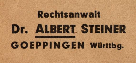 Briefumschlag - Rechtsanwalt Dr. Albert Steiner Envelope to Mr. " Attorney Dr. Albert Steiner " - currently Kurhaus, Lenk im Simmental, ( Berner Oberland ) Switzerland - sent on August 23, 1932 - detail enlargement - law firm address