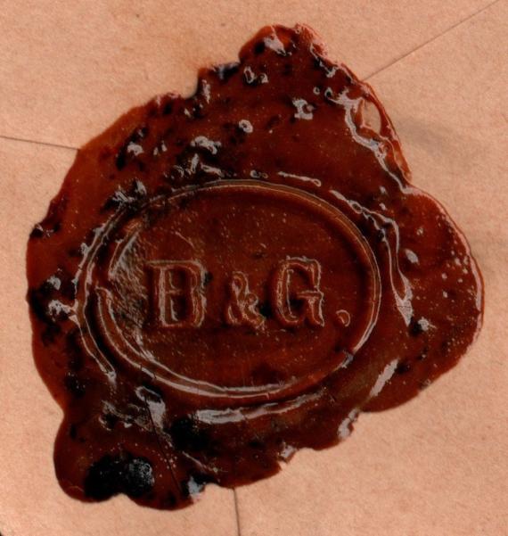 Briefumschlag - Berend & Gottschalk Briefumschlag von " Berend & Gottschalk " - versandt am 5. April 1937 als Einschreiben mit Nachnahme, rückseitig versiegelt - Ausschnittvergrößerung Lacksiegel Berend & Gottschalk