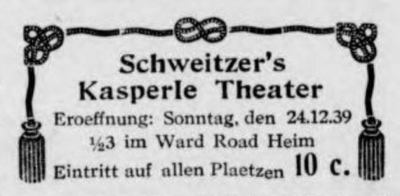 Zeitungsanzeige für das Kasperletheater