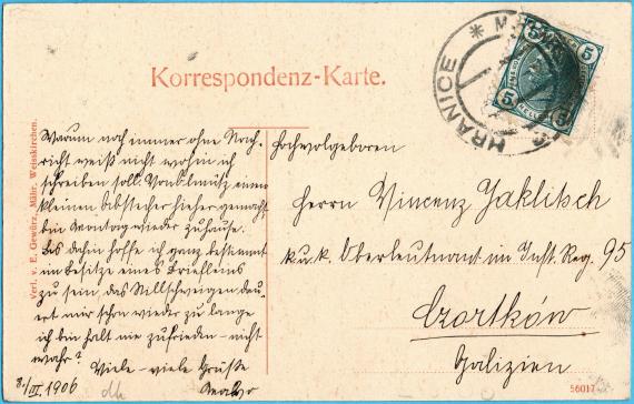 Historische Mehrbild-Ansichtskarte Mährisch Weisskirchen Historische Mehrbild-Ansichtskarte Mährisch Weisskirchen mit Synagoge - versandt am 8. März 1906 - Kartenrückseite