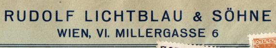 Geschäfts-Briefumschlag - " Rudolf Lichtblau & Söhne, Wien VI., Millergase 6 " - versandt im Juli 1930 - Ausschnittvergrößerung Firmenname