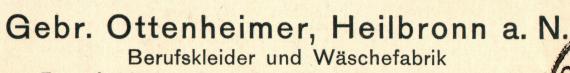 Geschäftspostkarte " Gebrüder Ottenheimer, Berufskleider-und Wäschefabrikfabrik, Heilbronn a. N. " - versandt am 20. November 1921 an " Hugo Heumann, Göppingen " - Ausschnittvergrößerung Firmenname