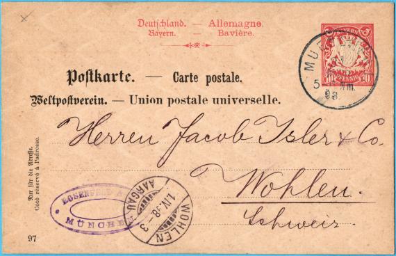 Postkarte geschäftlicher Art von " Rosenfeld & Co., München " - versandt am 31. März 1898 