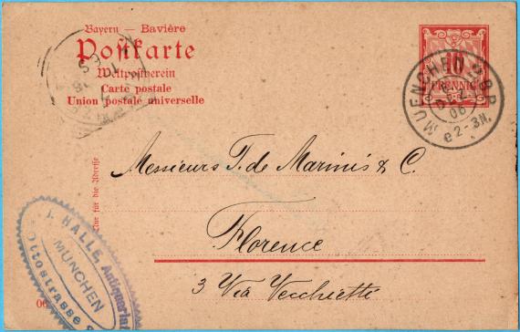 Postkarte - Julius Halle Postkarte geschäftlicher Art von " J. Halle, Antiquariat, München " - versandt am 6. Dezember 1906