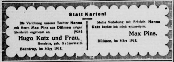 Verlobungsanzeige Hanna Katz