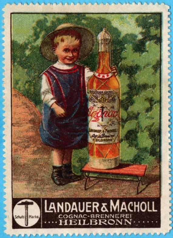 Werbemarke (Vignette) - Landauer & Macholl Werbemarke (Vignette) - Landauer & Macholl, Cognac - Brennerei, Heilbronn - aus der Zeit um 1910