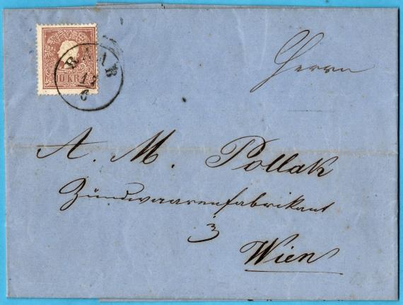 Briefumschlag - A. M. Pollak Letter of a business nature to " Mr. A. M. Pollak, ignition goods manufacturer, Vienna "- sent on June 17, 1861