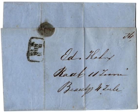 Briefumschlag - A. M. Pollak Letter of a business nature to " Mr. A. M. Pollak, Zündwarenfabrikant, Wien "- sent on June 17, 1861 - back of letter ( sender)
