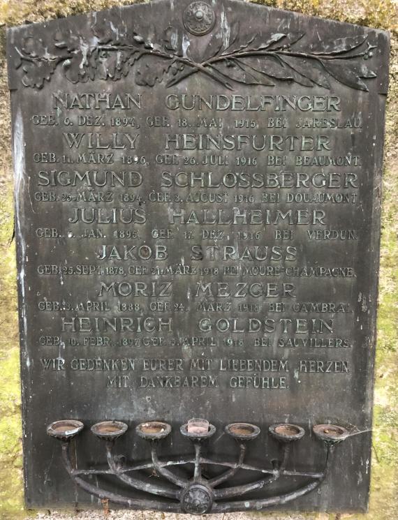 Gedenktafel für die sieben jüdischen Gefallenen des Ersten Weltkriegs aus Crailsheim