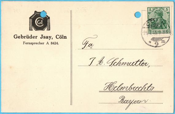 Postcard from " Gebrüder Isay, Cologne " - sent on July 23, 1915
