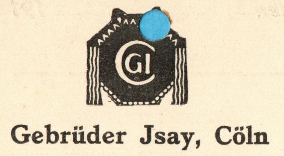 Postcard of " Gebrüder Isay, Köln " - sent on July 23, 1915 - detail greening company logo