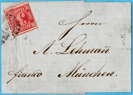 Briefumschlag - adressiert an " Herrn A. Lehmann, München " - versandt am 15. März 1867