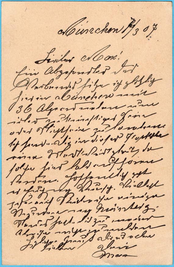 Postkarte - Max Nathan Postcard of a private nature to Mr. " Max Nathan ", Berlin, Neue Bayreuter Straße 6 - sent on March 7, 1907 - back of card