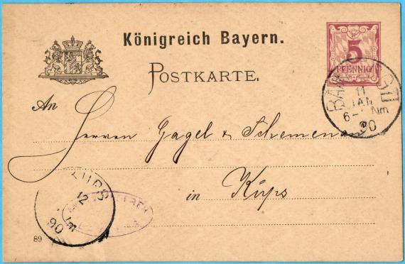 Postkarte - Anton Lederer Postkarte geschäftlicher Art von " Anton Lederer, Bamberg " - versandt am 11. Januar 1890