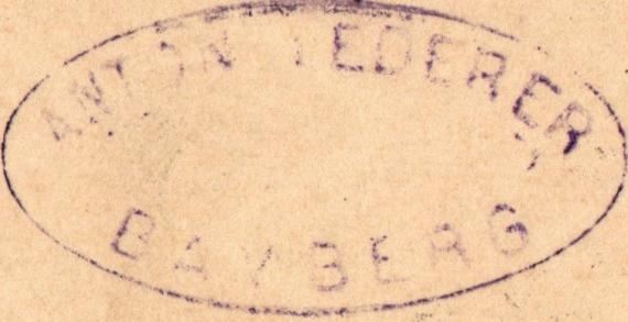Postkarte - Anton Lederer Postkarte geschäftlicher Art von " Anton Lederer, Bamberg " - versandt am 11. Januar 1890 - Ausschnittvergrößerung Geschäftsstempel