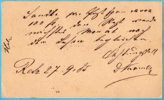 Correspondenz-Karte - Jac. Lichtenstern & Söhne  Correspondenz-Karte an Herrn " Jac. Lichtenstern & Söhne " in Wien,  - versandt am 27. September 1885  -  Kartenrückseite