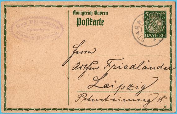 POstkarte  -  Arthur Friedländer Postkarte geschäftlicher Art an Herrn " Arthur Friedländer ", Leipzig, Petersteinweg 18 - versandt am 6. Juni 1915