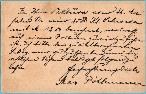 POstkarte  -  Arthur Friedländer Postkarte geschäftlicher Art an Herrn " Arthur Friedländer ", Leipzig, Petersteinweg 18 - versandt am 6. Juni 1915  -  Kartenrückseite