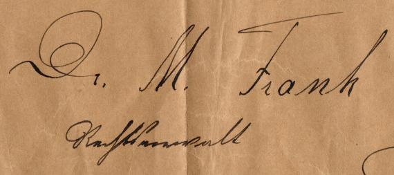 Envelope to " Dr. M. Frank, lawyer ", Dortmund, Ostenhellweg 50 - sent on January 17, 1912 - detail enlargement Name - title