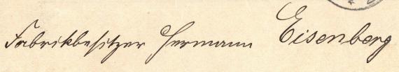 Official letter to Mr. " Factory owner Hermann Eisenberg " in Erfurt, Schillerstraße 7 - sent on 29. 11. 1909 - detail enlargement " Title and name in the address "