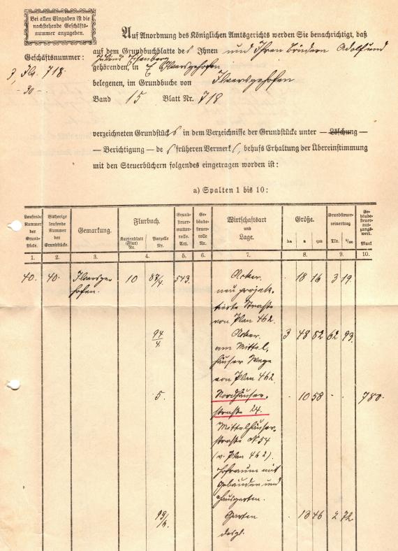 Official letter to " Mr. factory owner Hermann Eisenberg, Erfurt, Schillerstr.7 " - sent on November 29, 1909 - inside of letter