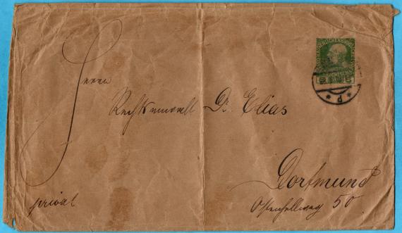 Envelope to Mr. " Attorney Dr. Elias, Dortmund, Ostenhellweg 50 " - sent on 23.1. 1912