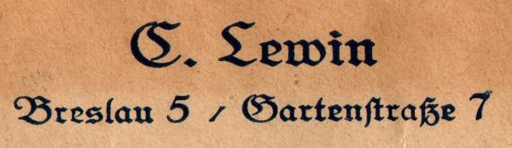 Business envelope " C. Lewin, Breslau 5, Gartenstr.7 " - sent on December 19, 1919 - detail enlargement of company name