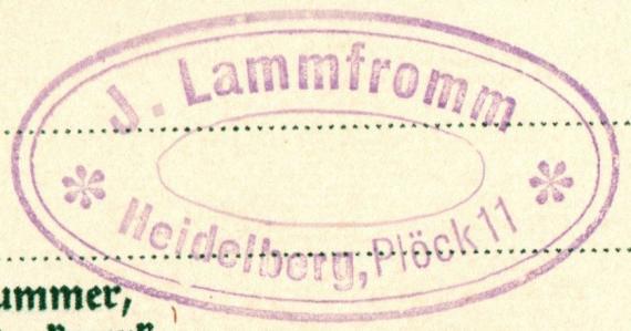 Private postcard from "Jonas Lammfromm, Plöck 11, Heidelberg " - sent to his mother on May 25, 1933 - detail enlargement of address stamp