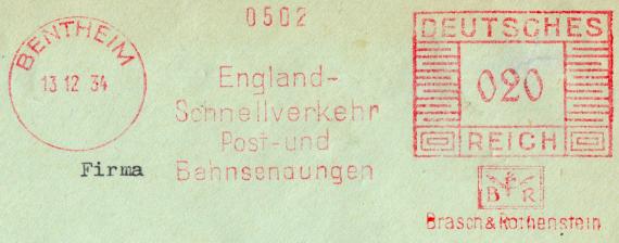 Geschäftsbriefumschlag " Brasch & Rothenstein "  - versandt am 13. Dezember 1934  -  Ausschnittvergrößerung Firmenstempel