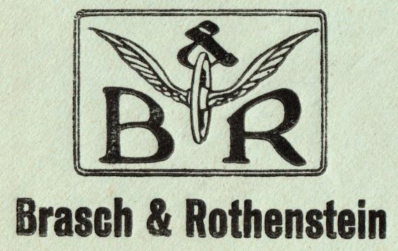 Geschäftsbriefumschlag " Brasch & Rothenstein "  - versandt am 13. Dezember 1934  -  Ausschnittvergrößerung Firmenlogo