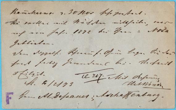 Postcard of a business nature to Mr. " A. Deßauer, Aschaffenburg " - sent February 4, 1873 - back of card