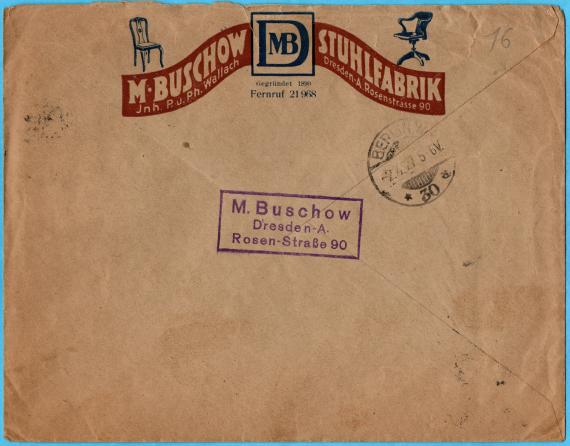 Briefumschlag an Herrn " Ernst Wallach, Berlin W 30, Habsburgerstr. 2 II " - versandt am 1. April 1927  -  Briefumschlag-Rückseite 