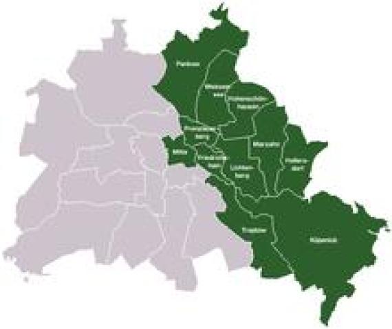 The boroughs of East Berlin as of 1986