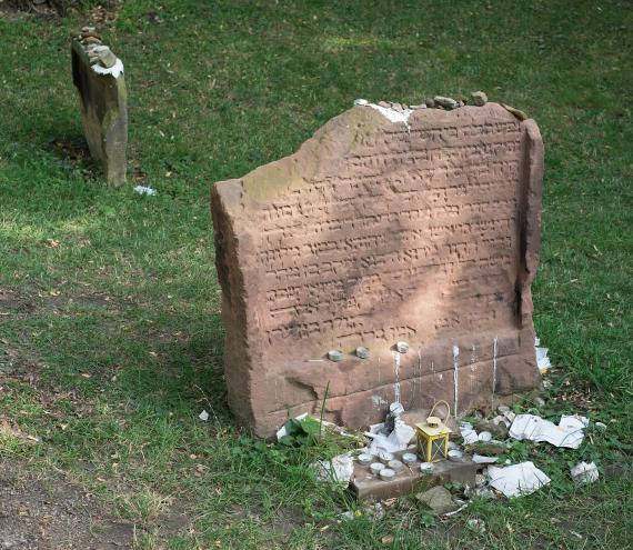 Tombstone of Rabbi Jacob ben Moses haLevi Molin, called MaHaRil, 1427, in the Rabbinical Valley. It is freestanding at his request and the only east-facing grave in the cemetery