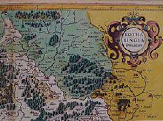 Location of Dillingen on a section of the map of Lorraine (northern part) by Gerhard Mercator from 1564-1585 (Landesarchiv Saarbrücken, Hellwig Collection)